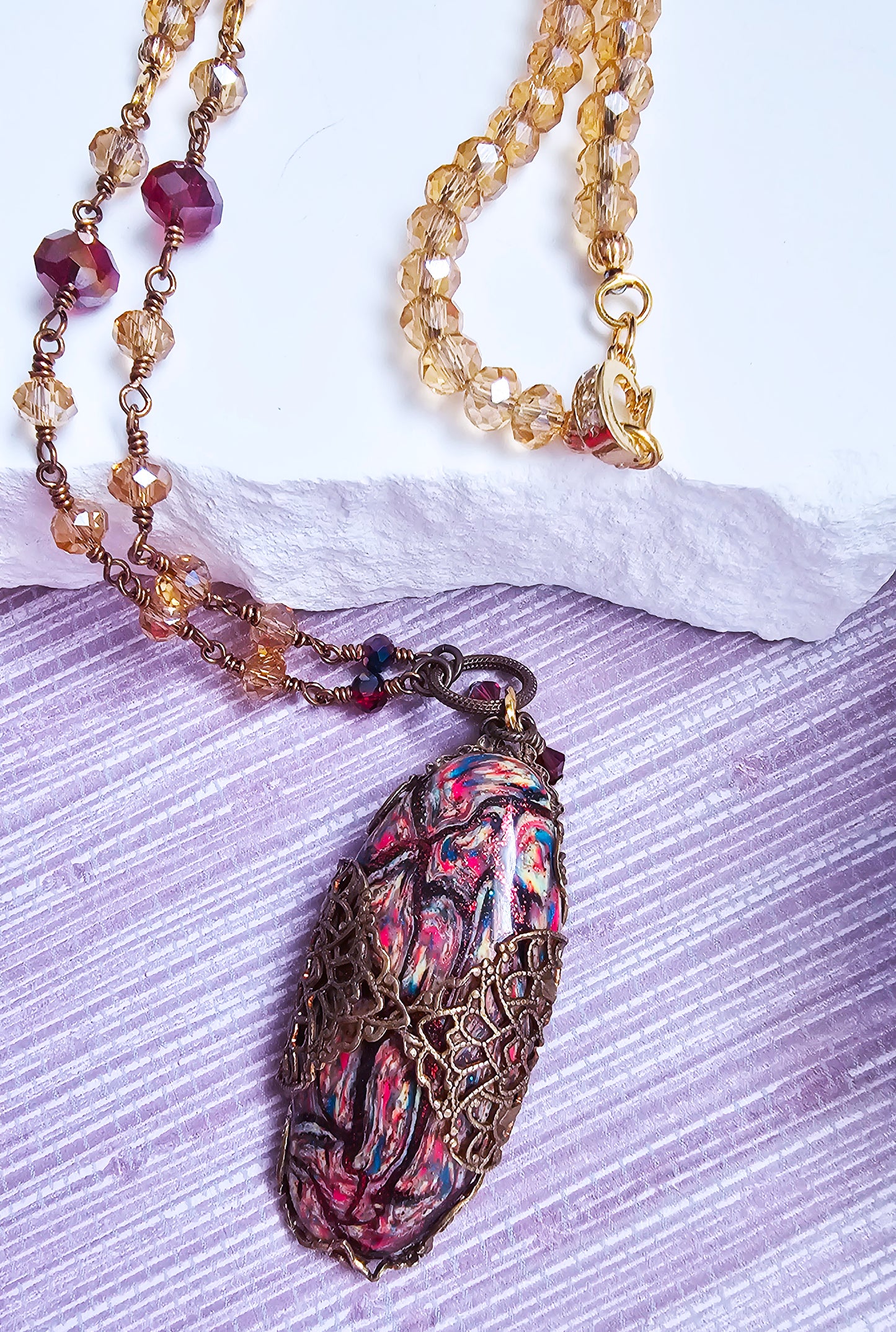 Autumn Flame Wire Wrapped Cabochon Necklace