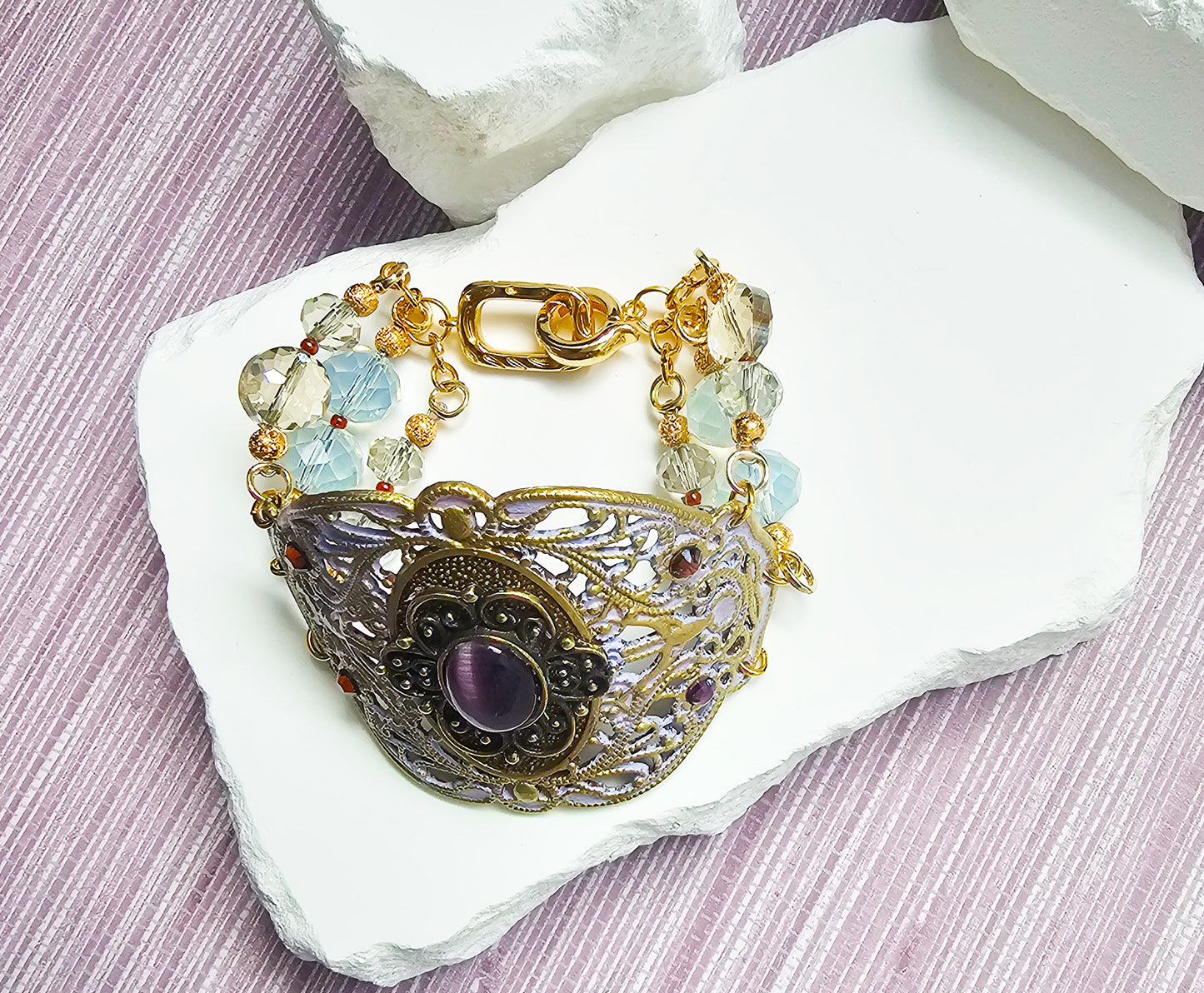 Regal Amethyst Filigree Statement Bracelet