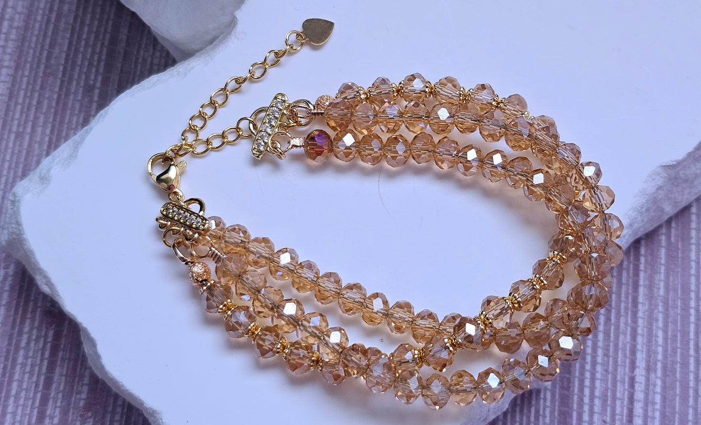 Golden Glow Triple Strand Crystal Bracelet