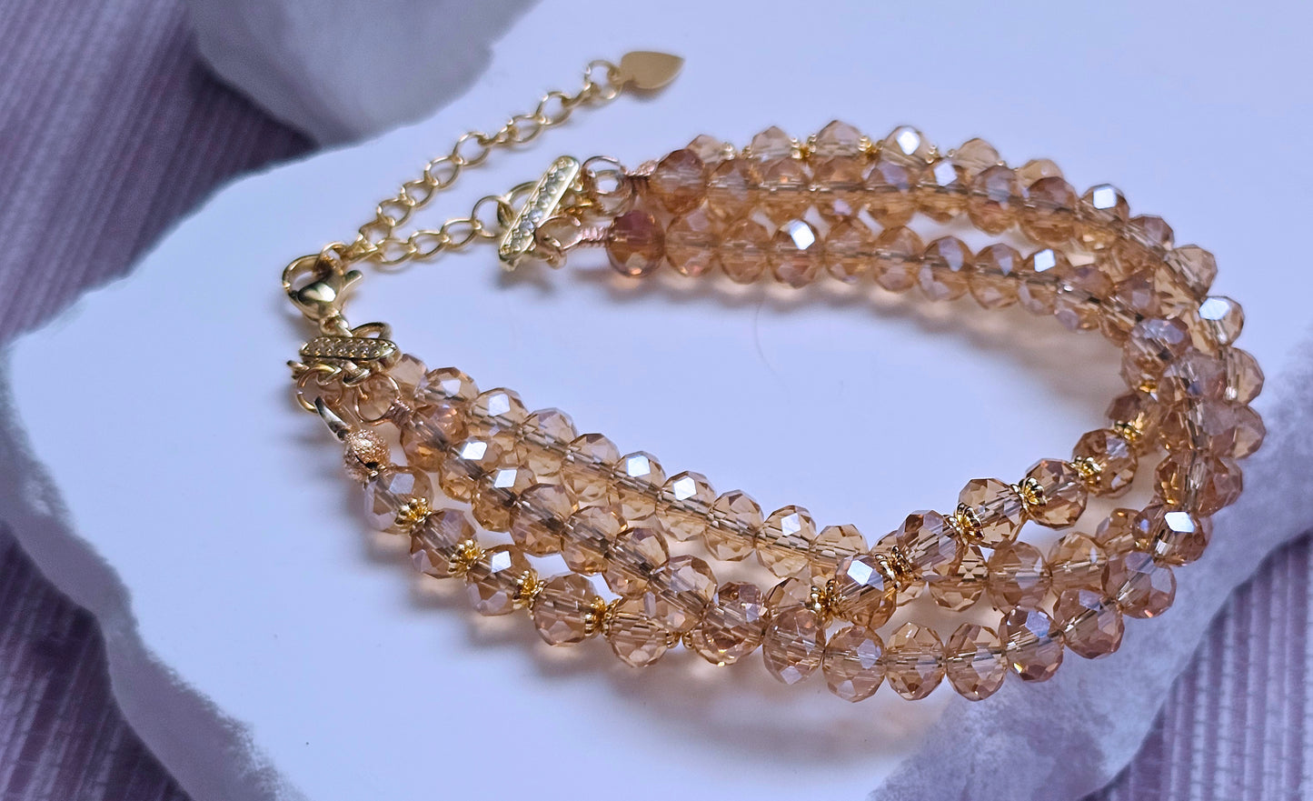 Golden Glow Triple Strand Crystal Bracelet