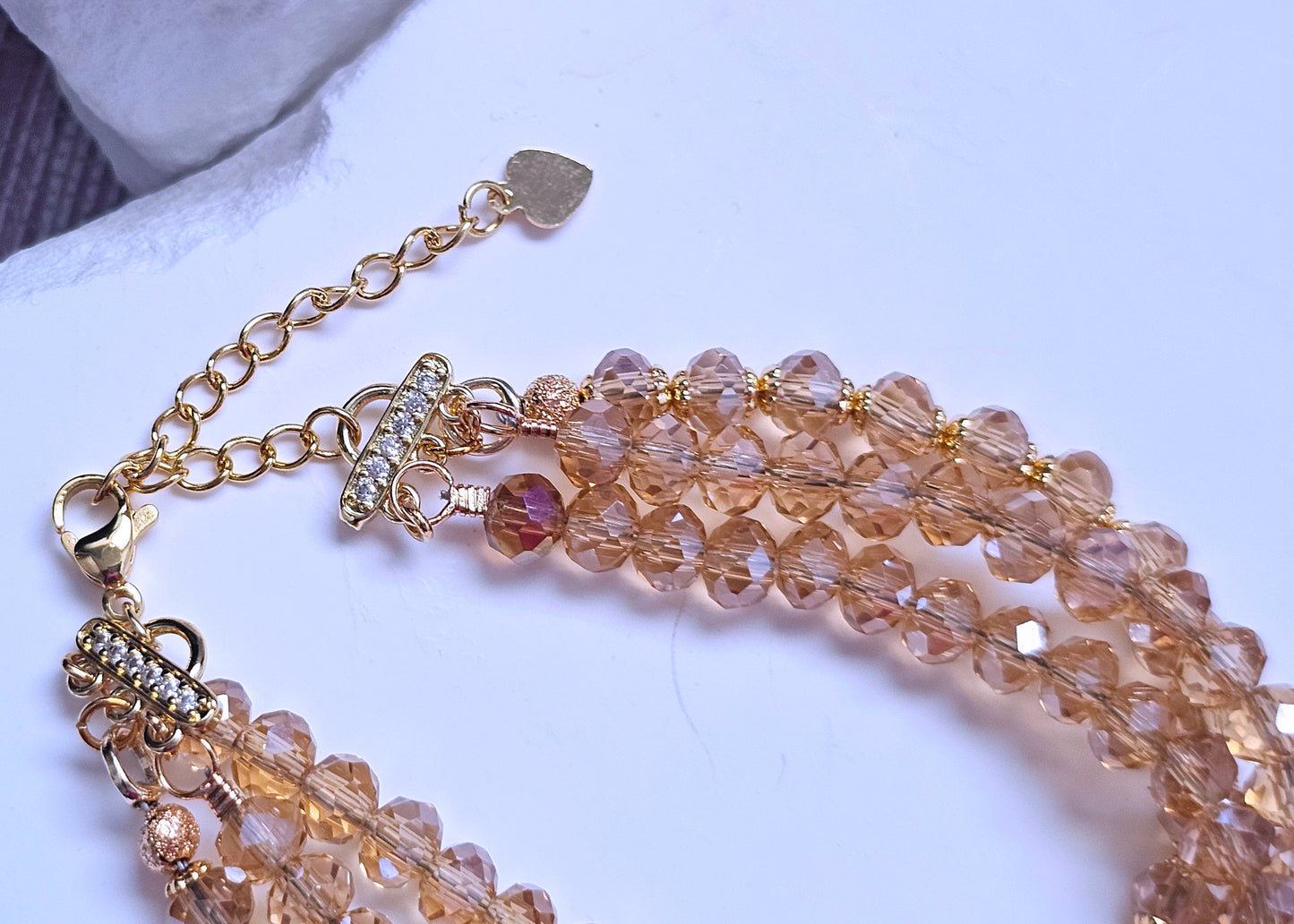 Golden Glow Triple Strand Crystal Bracelet