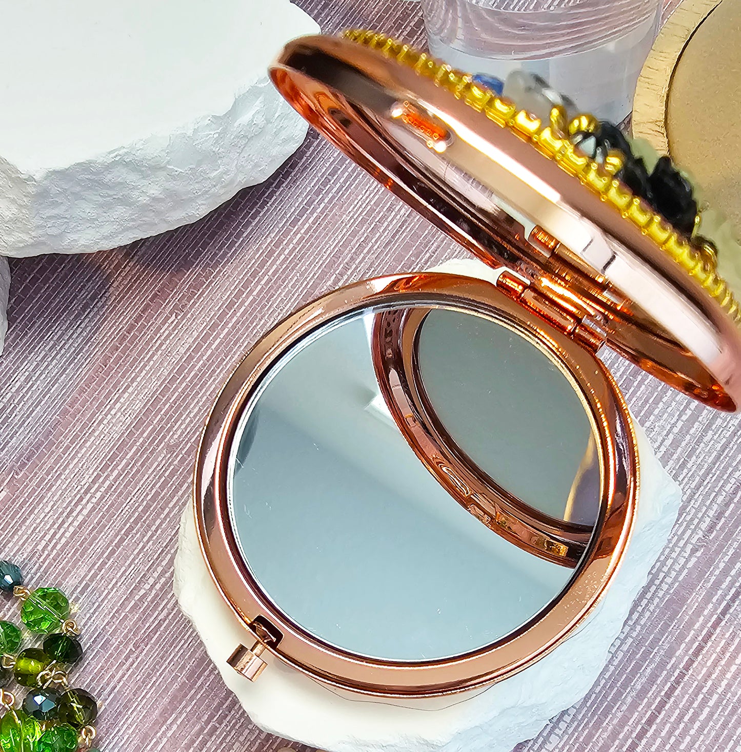 Crystal Bloom Elegance Compact Mirror