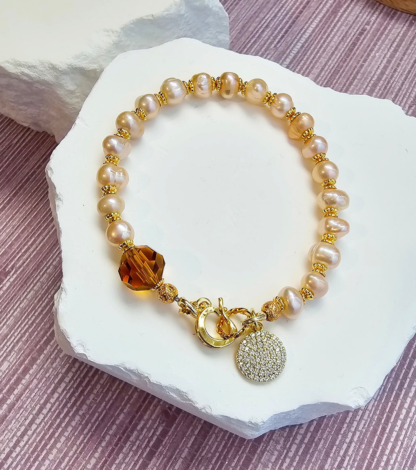 Golden Pearl Charm Bracelet