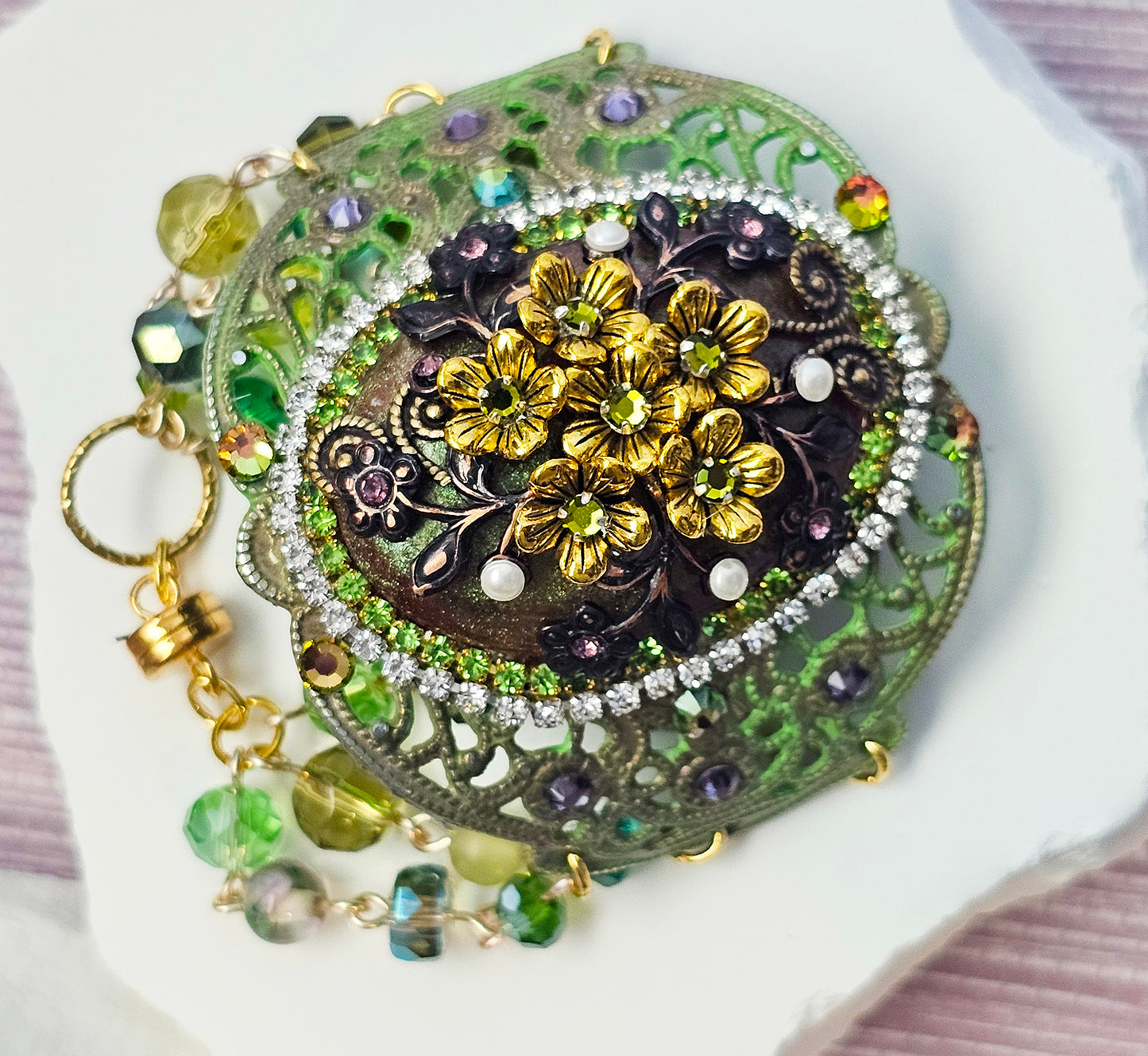Golden Blossom Vintage Crystal Cuff