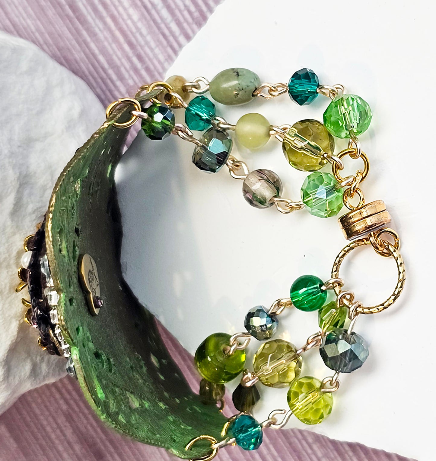 Golden Blossom Vintage Crystal Cuff