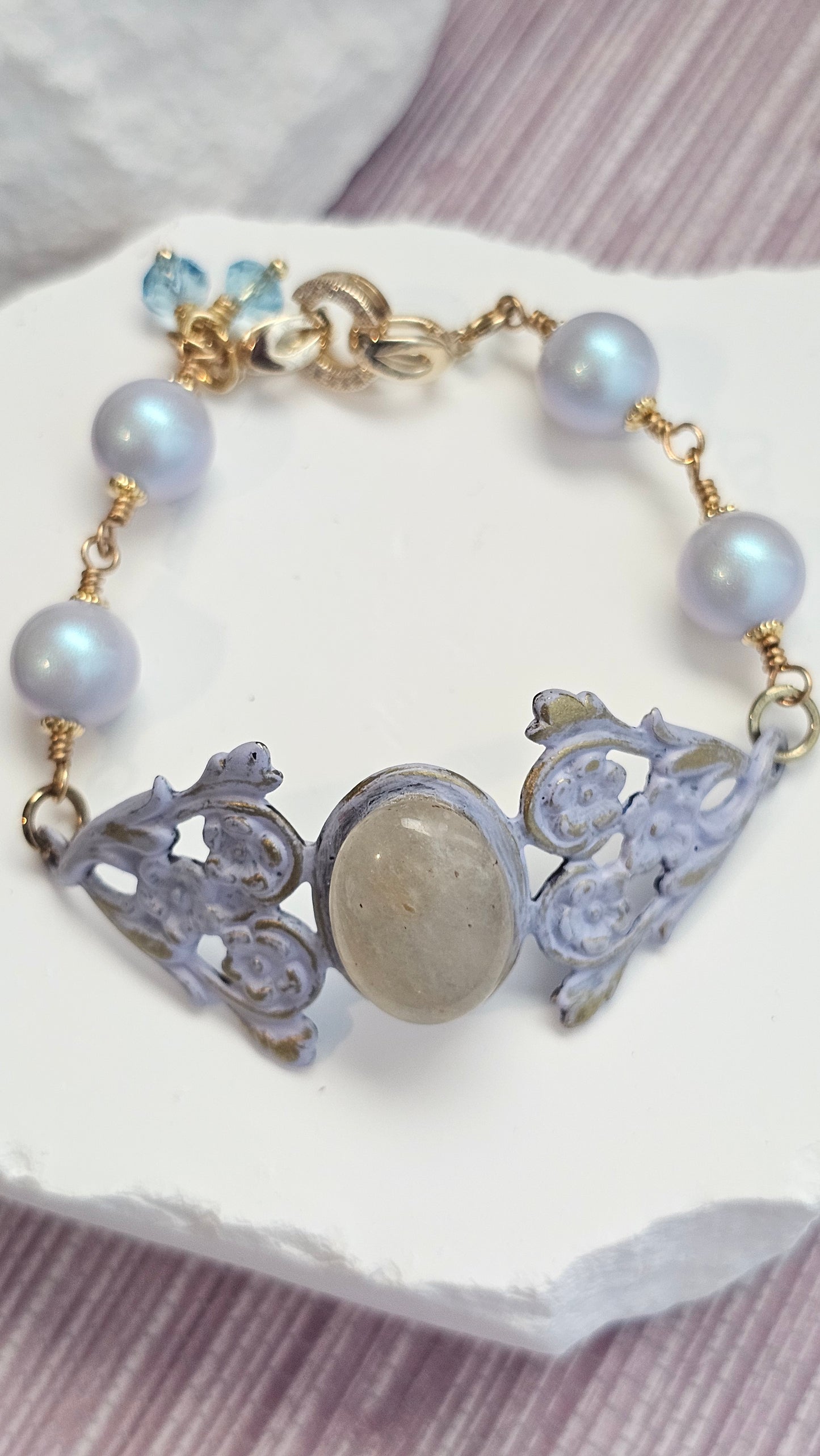 Lavender Elegance Pearl & Stone Bracelet