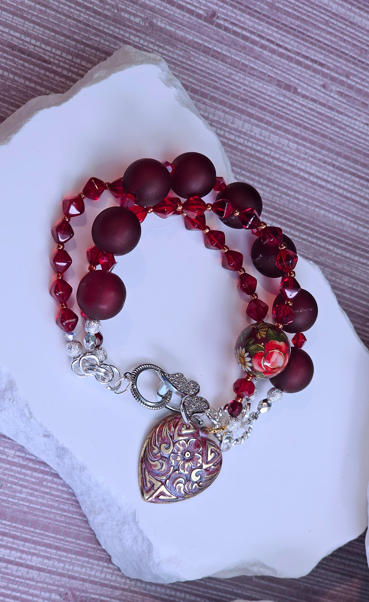 Three Strand Heart Charm Bracelet