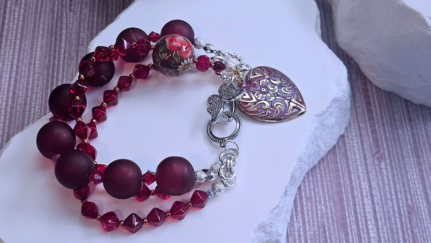 Three Strand Heart Charm Bracelet