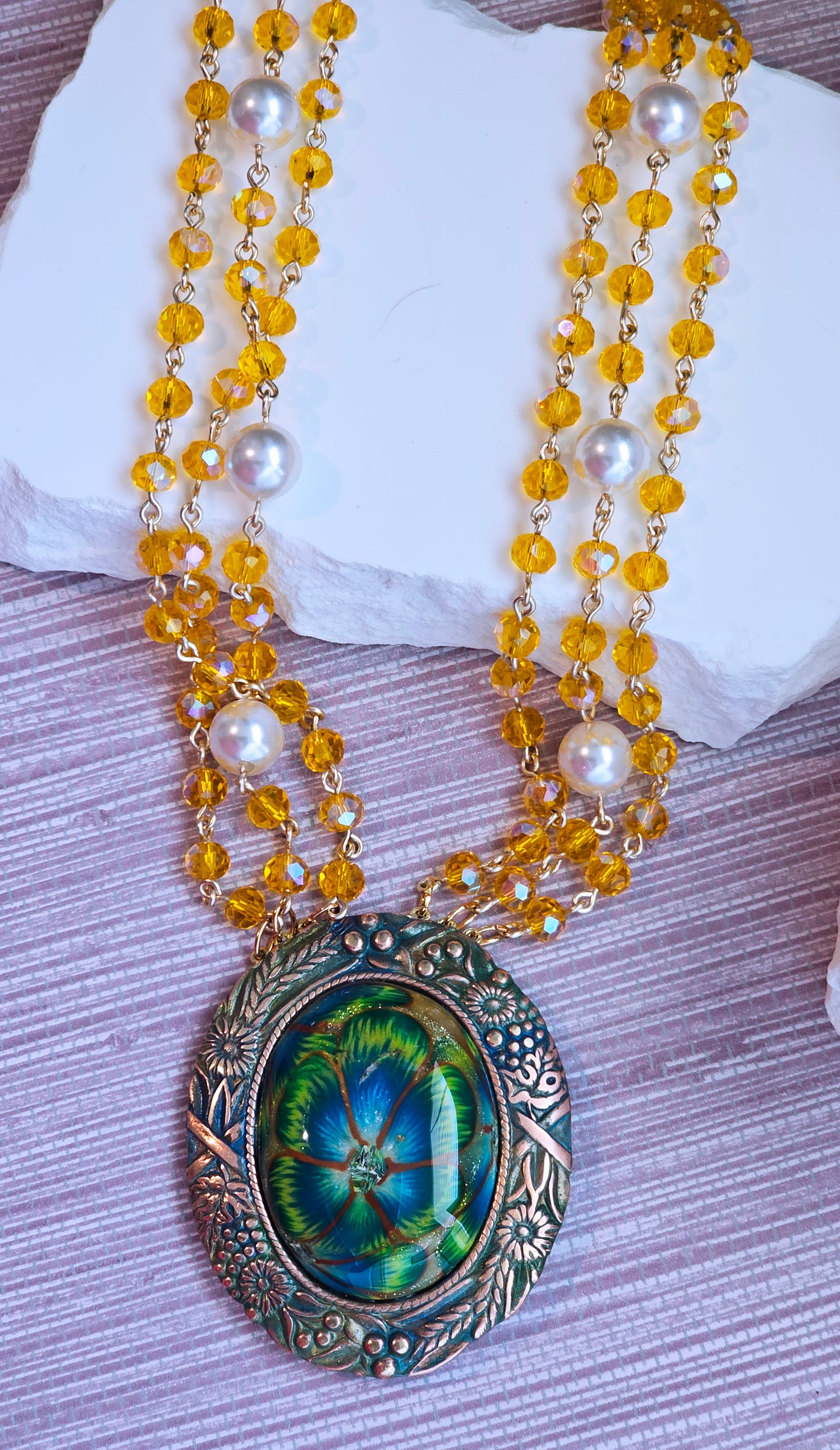 Golden Glow Floral Pendant Necklace