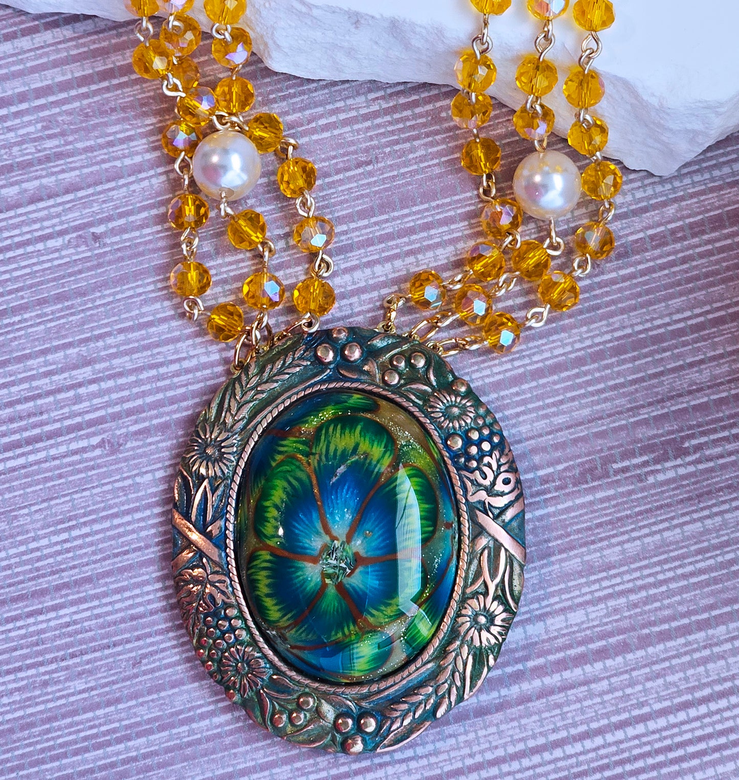 Golden Glow Floral Pendant Necklace