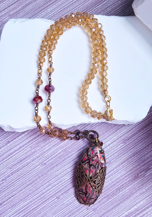 Autumn Flame Wire Wrapped Cabochon Necklace