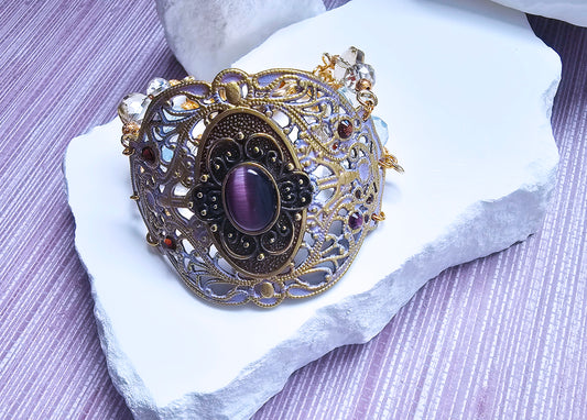 Regal Amethyst Filigree Statement Bracelet