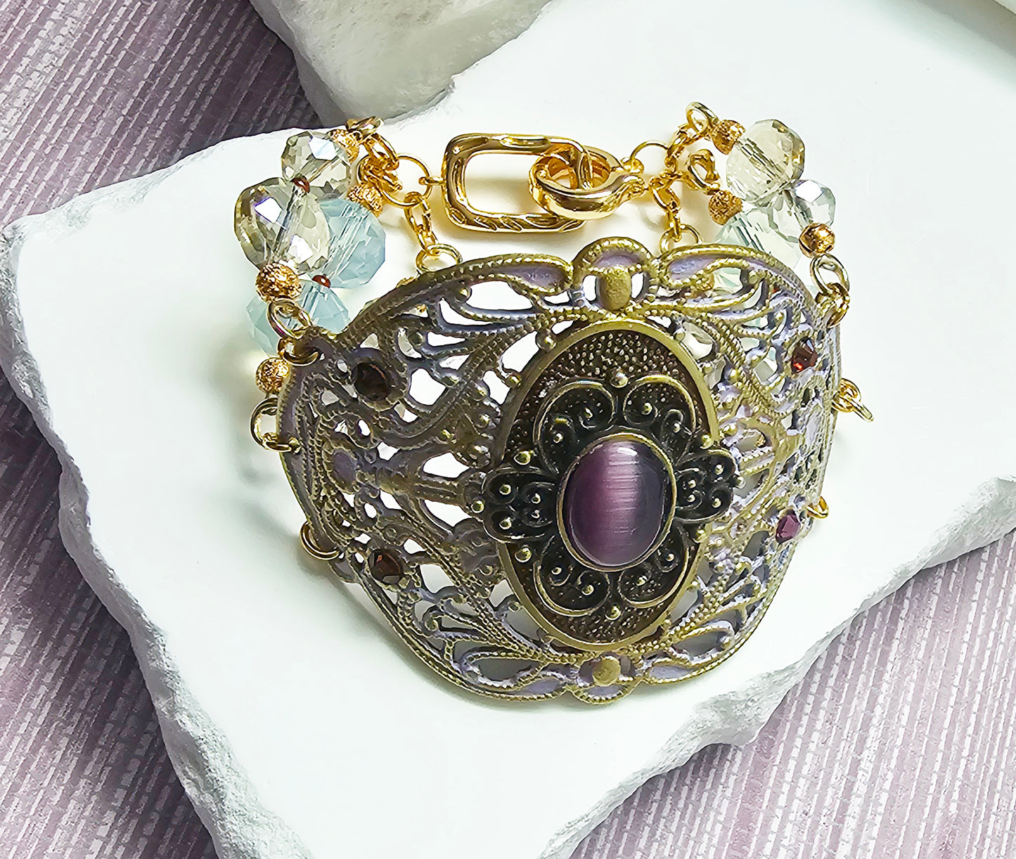 Regal Amethyst Filigree Statement Bracelet