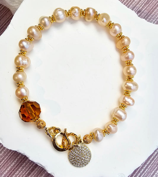 Golden Pearl Charm Bracelet