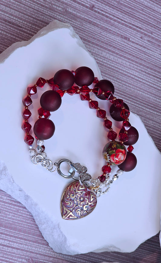 Three Strand Heart Charm Bracelet